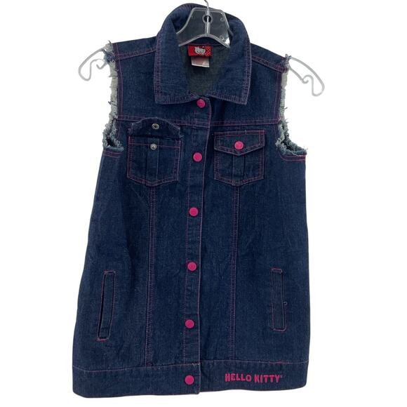 Hello Kitty Blue Denim Cotton Jean Vest Girls’ Size 12 Preowned
